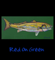 Red on Green - 16x36 Acrylic on Stretched Canvas with Green Gallery Wrap Border - Painting by Greg Schwab